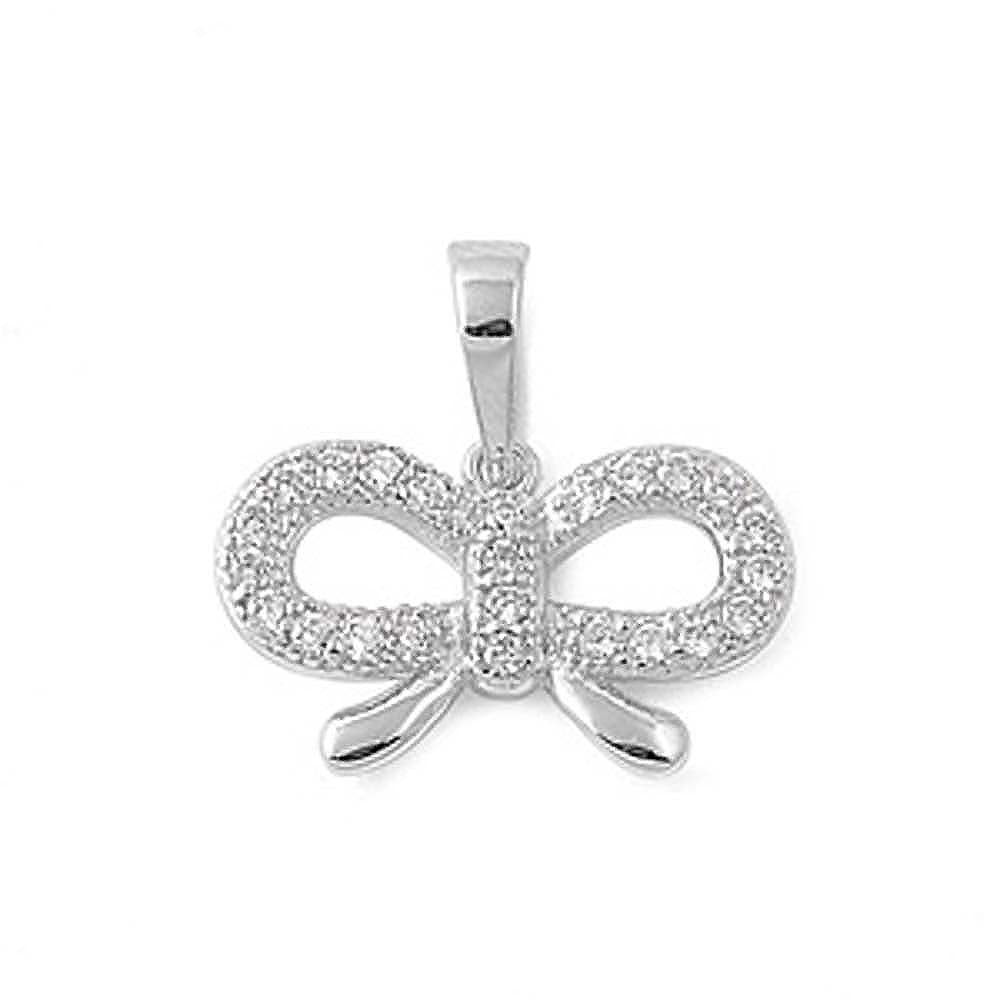 Sterling Silver Stylish Ribbon Paved with CZ