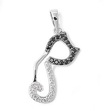 Load image into Gallery viewer, Sterling Silver Stylish Cat Pendant Paved with Black and Clear Simulated Diamonds