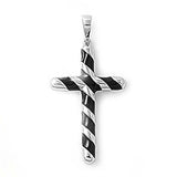 Sterling Silver Elegant Cross Pendant with Black Pattern Design