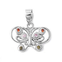 Load image into Gallery viewer, Sterling Silver Fancy Butterfly Pendant  with Multicolored Simulated Diamonds Design