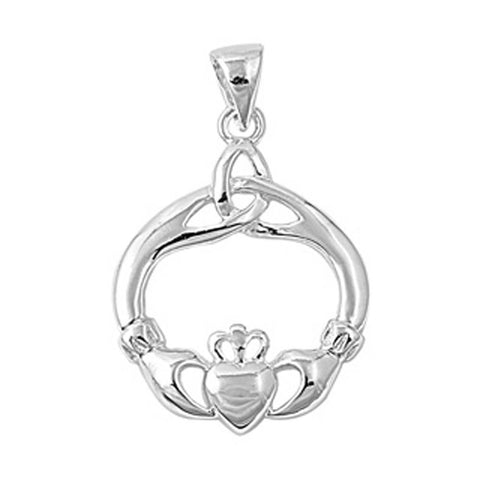 Sterling Silver Claddagh Pendant with Fancy Celtic Knot