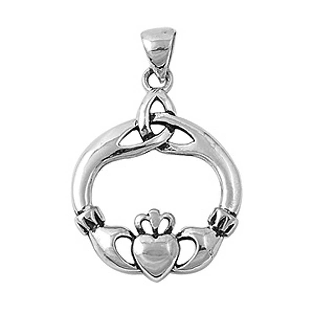 Sterling Silver Claddagh Pendant with Fancy Celtic Knot