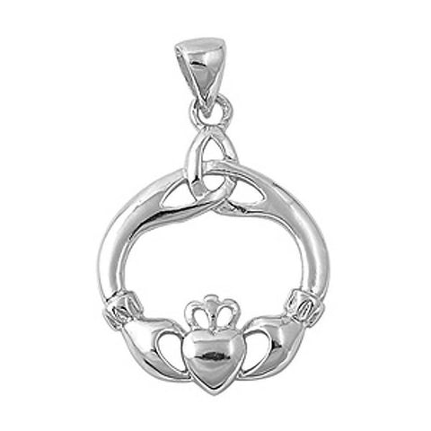 Sterling Silver Claddagh Pendant with Fancy Celtic Knot