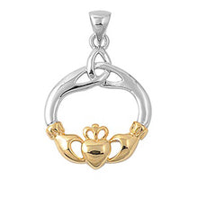 Load image into Gallery viewer, Sterling Silver Gold Plated Claddagh Shaped Assorted CZ PendantAnd Pendant Size 27 mm