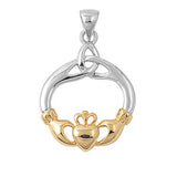 Sterling Silver Gold Plated Claddagh Shaped Assorted CZ PendantAnd Pendant Size 27 mm