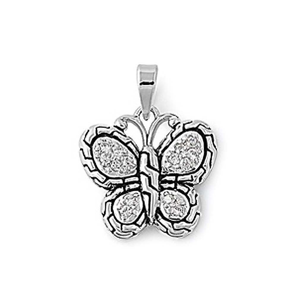 Sterling Silver Butterfly Pendant with Clear Simulated Diamonds