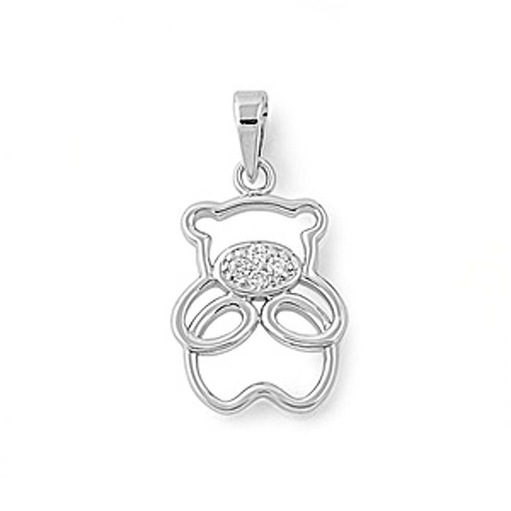 Sterling Silver CZ Teddy Bear Pendant