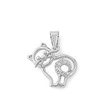 Sterling Silver Stylish Cat Pendant Paved with Clear Simulated Diamonds