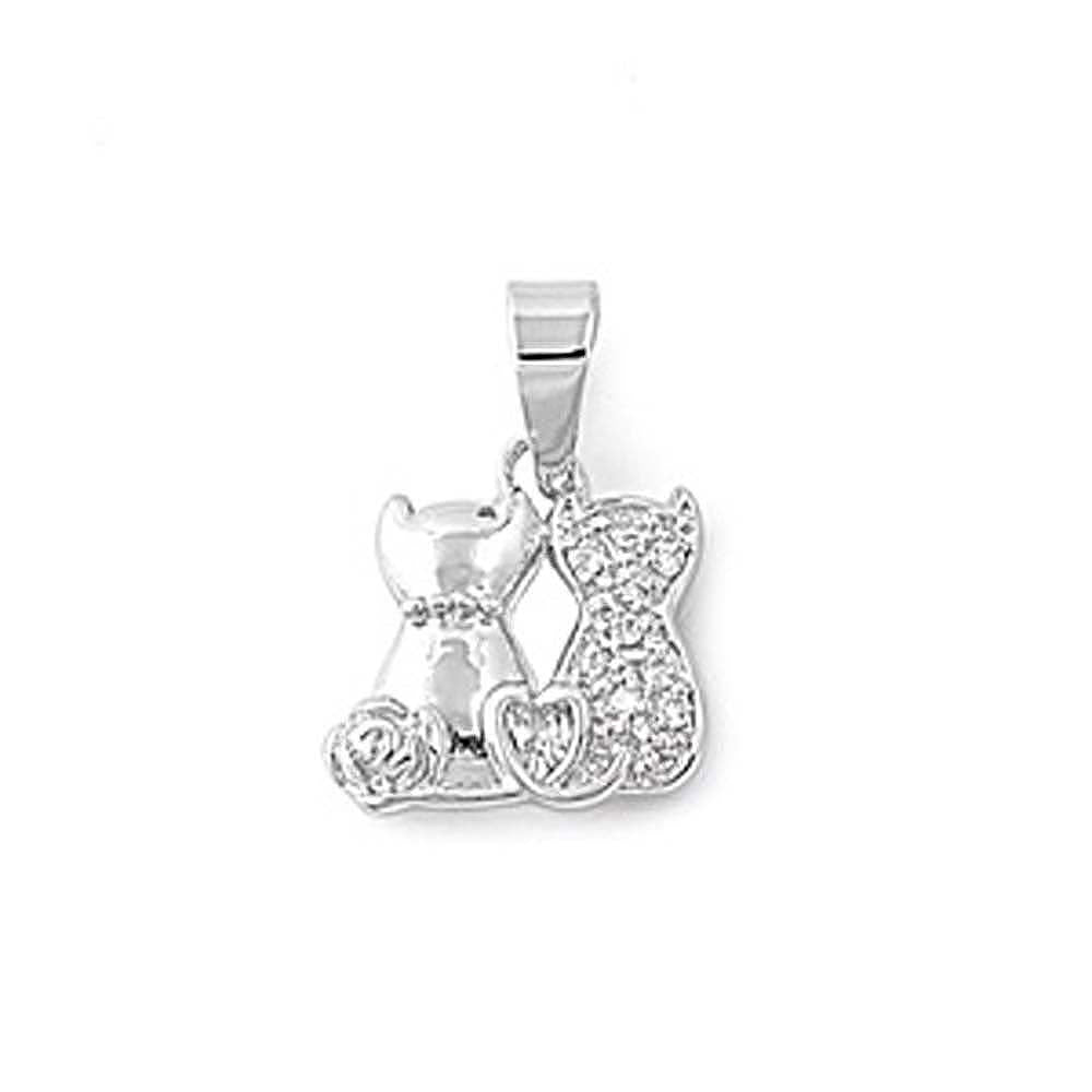 Sterling Silver Two Cats Paved with CZ