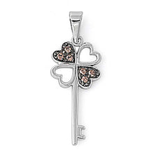 Load image into Gallery viewer, Sterling Silver Elegant Heart Clover Key  Pendant Paved with Brown Simulated Diamonds