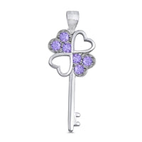 Load image into Gallery viewer, Sterling Silver Key Amethyst CZ Pendant