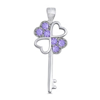 Sterling Silver Key Amethyst CZ Pendant