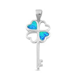 Sterling Silver Key Blue Lab Opal CZ Pendant