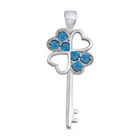 Sterling Silver Key Blue Topaz CZ Pendant