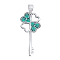 Sterling Silver Key Emerald CZ Pendant