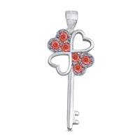 Sterling Silver Key Garnet CZ Pendant