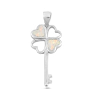 Sterling Silver Key White Lab Opal CZ Pendant