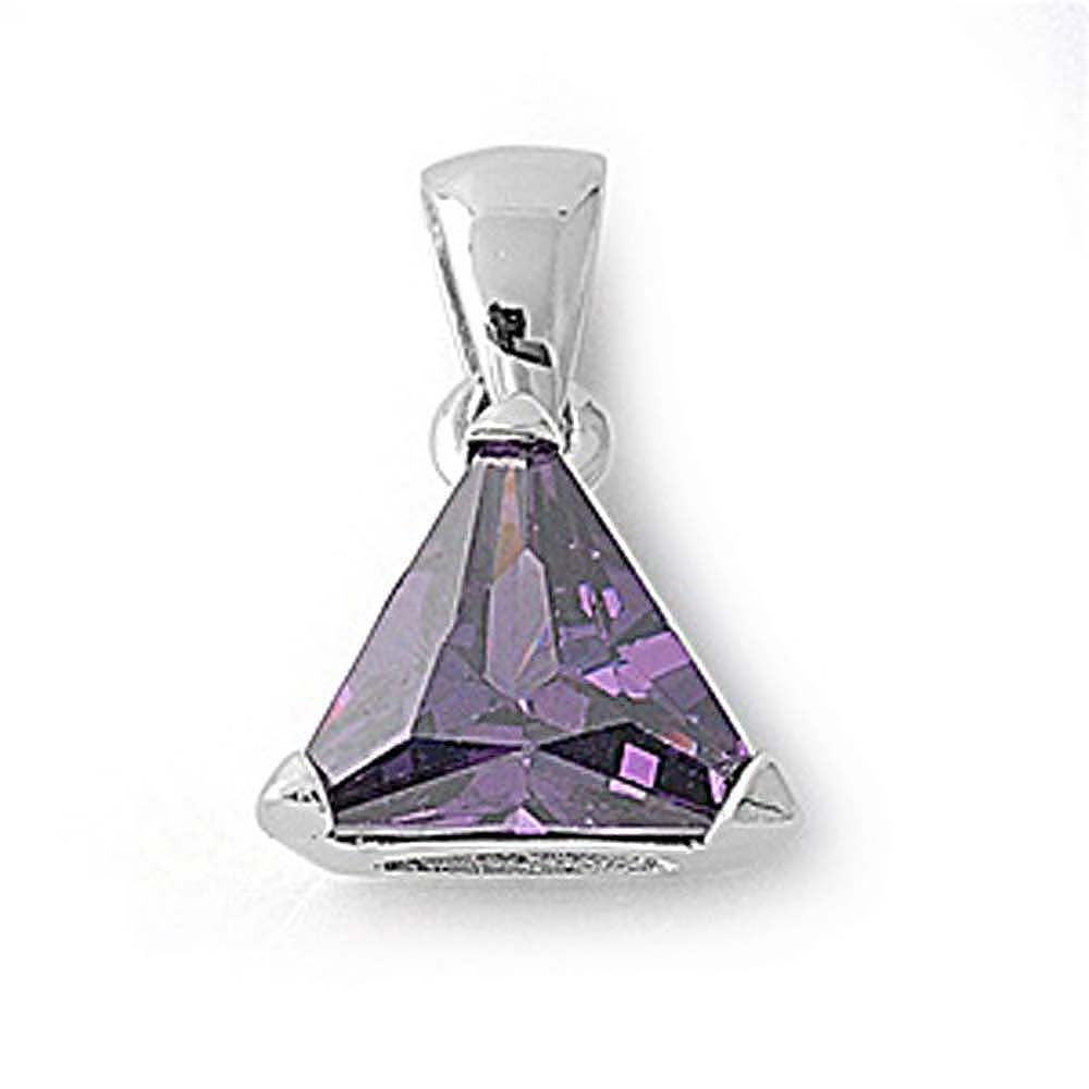 Sterling Silver Elegant Amethyst Trilliant Cut CZ Solitaire Pendant Set on High Quality Prong Setting And Aprx 5 Carat Weight