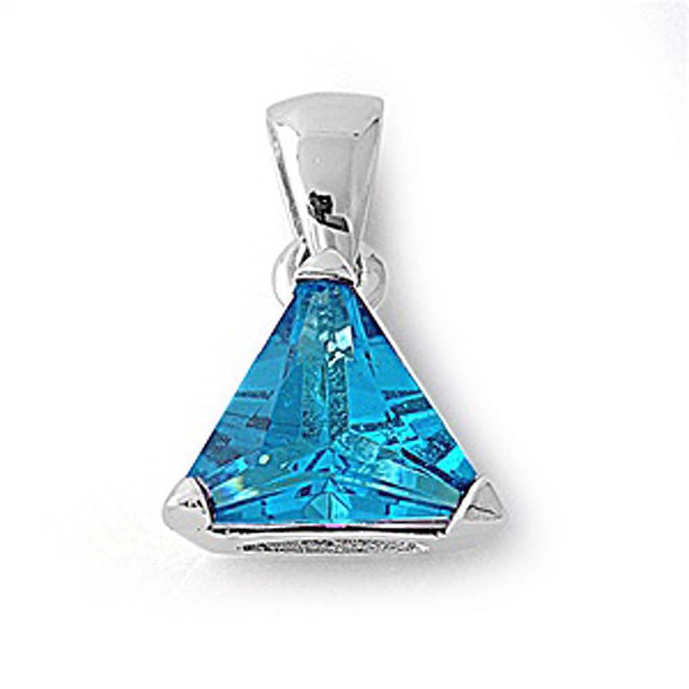 Sterling Silver Elegant Blue Topaz Trilliant Cut CZ Solitaire Pendant Set on High Quality Prong Setting And Aprx 5 Carat Weight