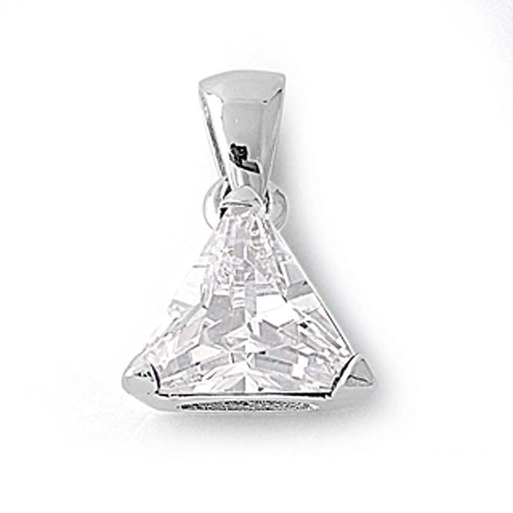 Sterling Silver Elegant Clear Trilliant Cut CZ Solitaire Pendant Set on High Quality Prong Setting And Aprx 5 Carat Weight