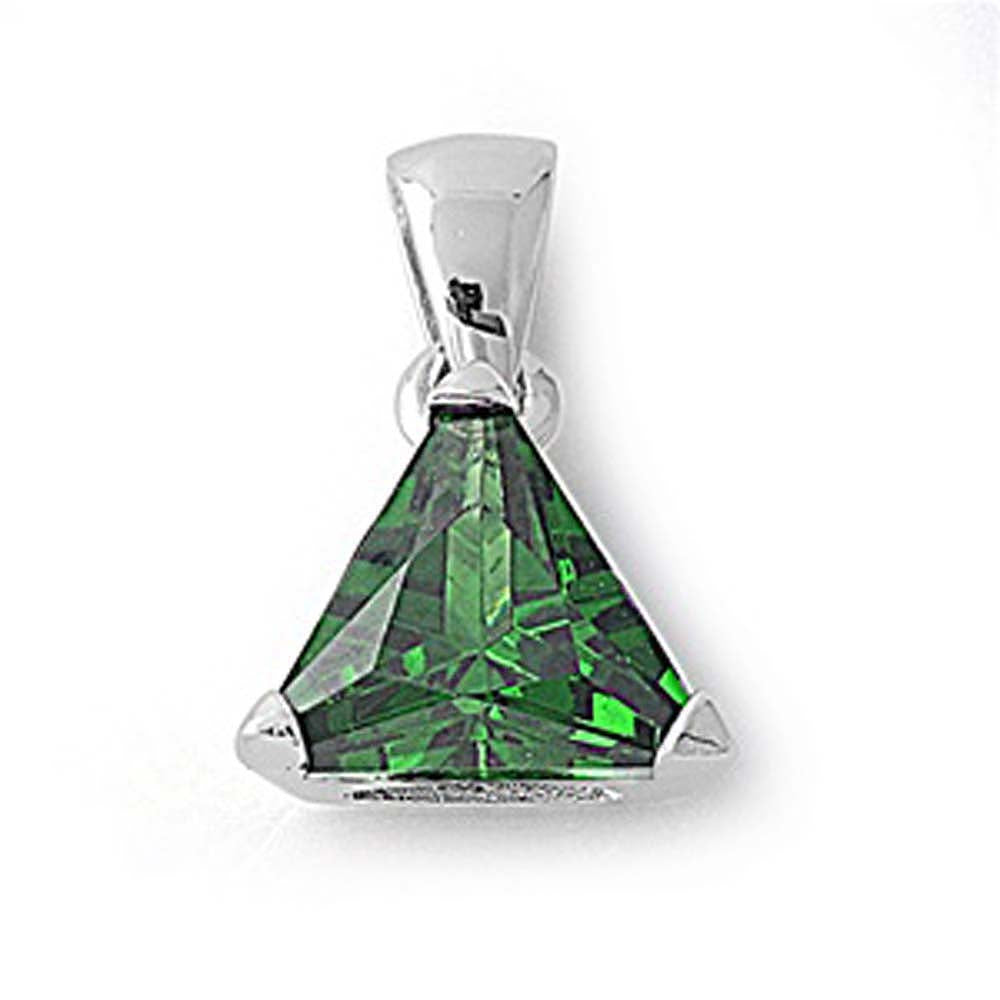 Sterling Silver Elegant Emerald Trilliant Cut Simulated Diamond Solitaire Pendant Set on High Quality Prong Setting And Aprx 5 Carat Weight