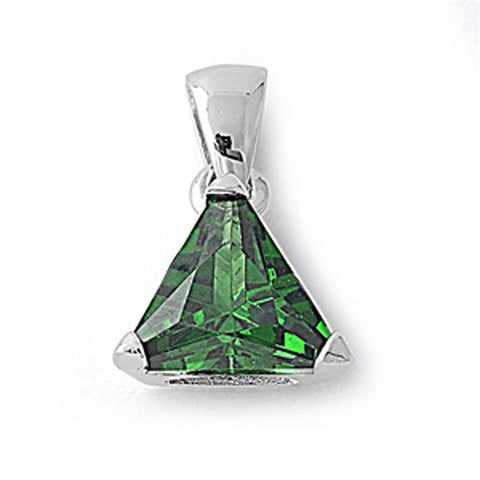 Sterling Silver Elegant Emerald Trilliant Cut Simulated Diamond Solitaire Pendant Set on High Quality Prong Setting And Aprx 5 Carat Weight