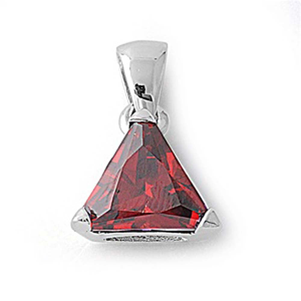 Sterling Silver Elegant Garnet Trilliant Cut Simulated Diamond Solitaire Pendant Set on High Quality Prong Setting And Aprx 5 Carat Weight