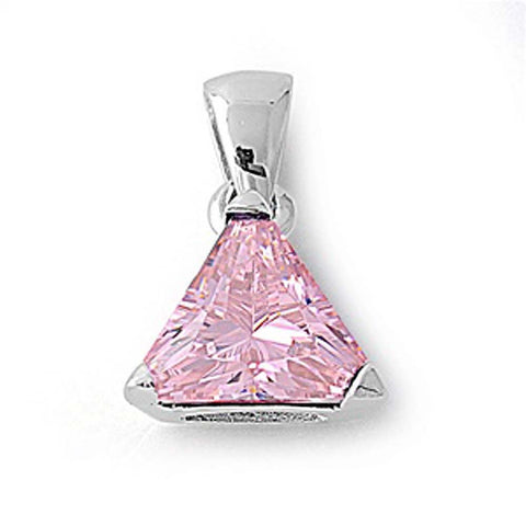 Sterling Silver Elegant Pink Trilliant Cut Simulated Diamond Solitaire Pendant Set on High Quality Prong Setting And Aprx 5 Carat Weight