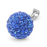 Sterling Silver Blue Sapphire Crystal Round Shaped Assorted CZ PendantAnd Pendant Size 10 mm