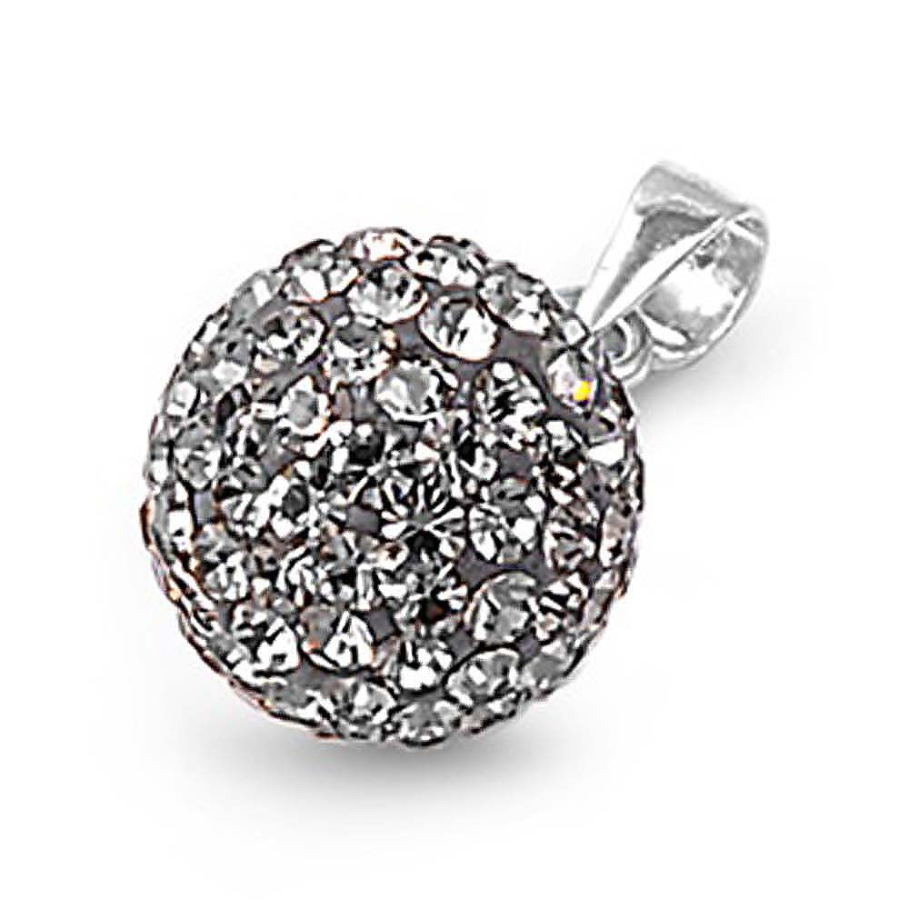 Sterling Silver Round With Grey Diamond Crystal CZ PendantAnd Pendant Size 8 mm