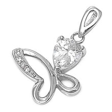 Load image into Gallery viewer, Sterling Silver Fancy Butterfly Pendant with  Simulated Pear Diamond Side Wing