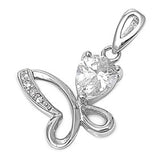 Sterling Silver Fancy Butterfly Pendant with  Simulated Pear Diamond Side Wing