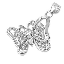 Load image into Gallery viewer, Sterling Silver Fancy Butterfly Pendant with Paved Simulated Diamond Wing