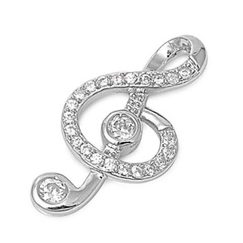 Sterling Silver Music Note Shaped Assorted CZ PendantAnd Product Size 22 mm