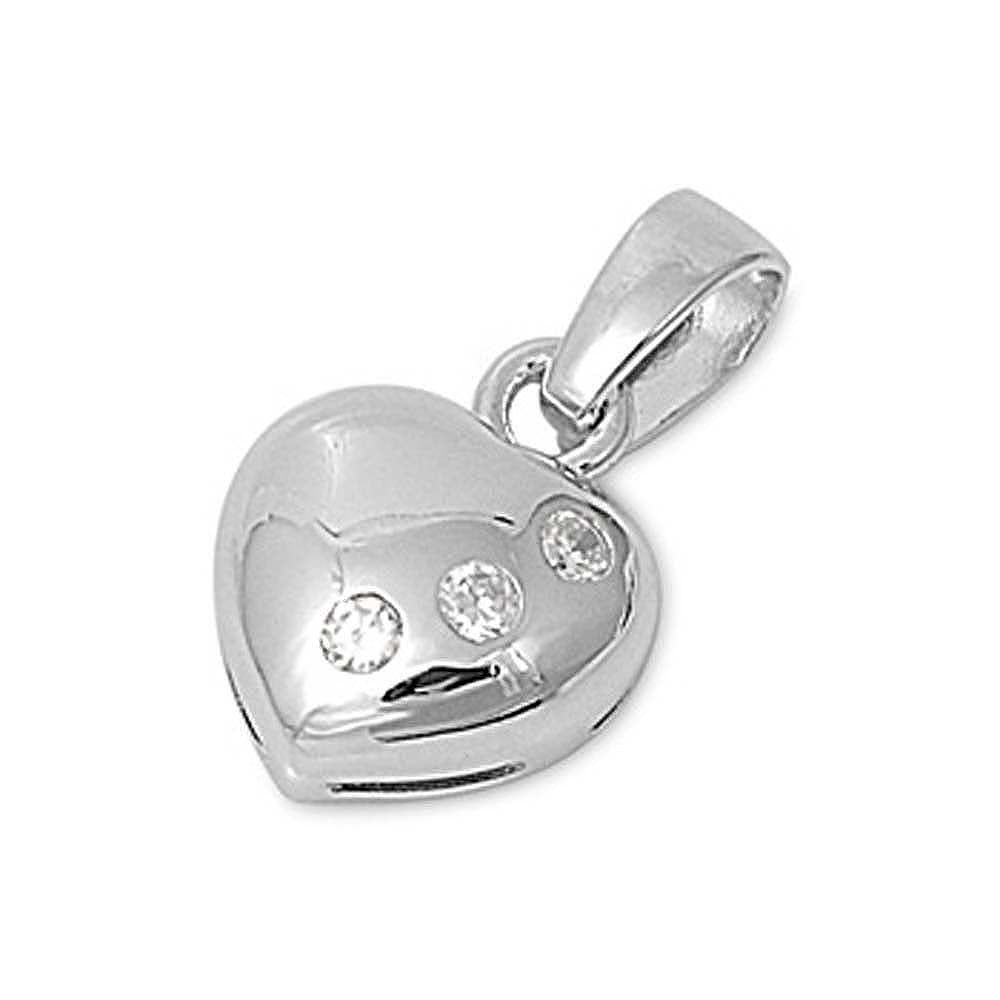 Sterling Silver Fancy Heart Pendant with Three Paved Simulated Diamonds