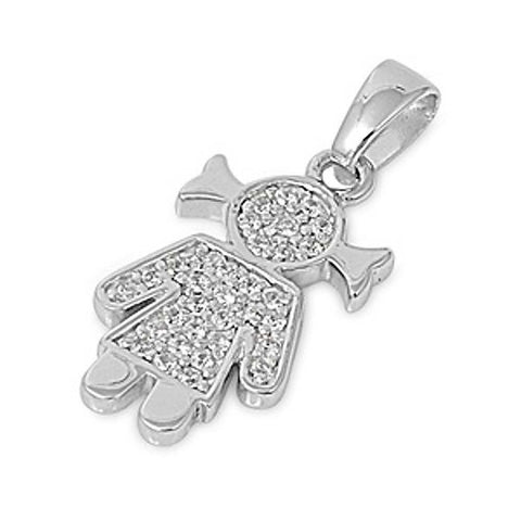 Sterling Silver Stylish Paved Little Girl Pendant