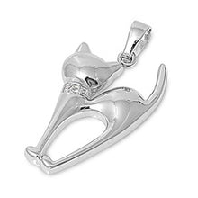 Load image into Gallery viewer, Sterling Silver Stylish Cat Pendant with Paved Collar