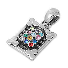 Load image into Gallery viewer, Sterling Silver Stylish Pendant with Centered Multicolored Simulated Diamonds