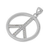 Sterling Silver Stylish Paved Peace Sign Pendant