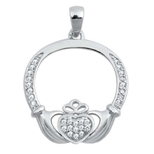 Load image into Gallery viewer, Sterling Silver Elegant Paved Claddagh Pendant with Paved Heart