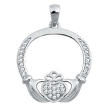 Sterling Silver Elegant Paved Claddagh Pendant with Paved Heart