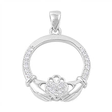 Load image into Gallery viewer, Sterling Silver Elegant Paved Claddagh Pendant