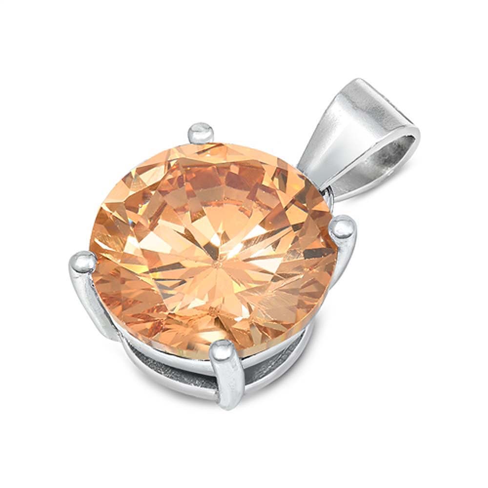 Sterling Silver Champagne CZ Solitaire Pendant Set on High Quality Prong Setting And Aprx 2.5 Carat Weight