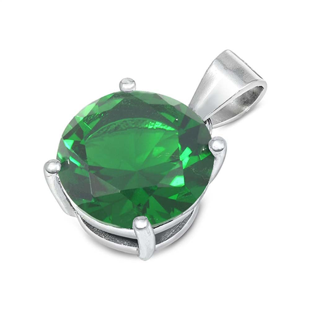 Sterling Silver Emerald CZ Solitaire Pendant Set on High Quality Prong Setting And Aprx 2.5 Carat Weight