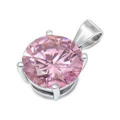 Sterling Silver Pink CZ Solitaire Pendant Set on High Quality Prong Setting and Aprx 2.5 Carat Weight