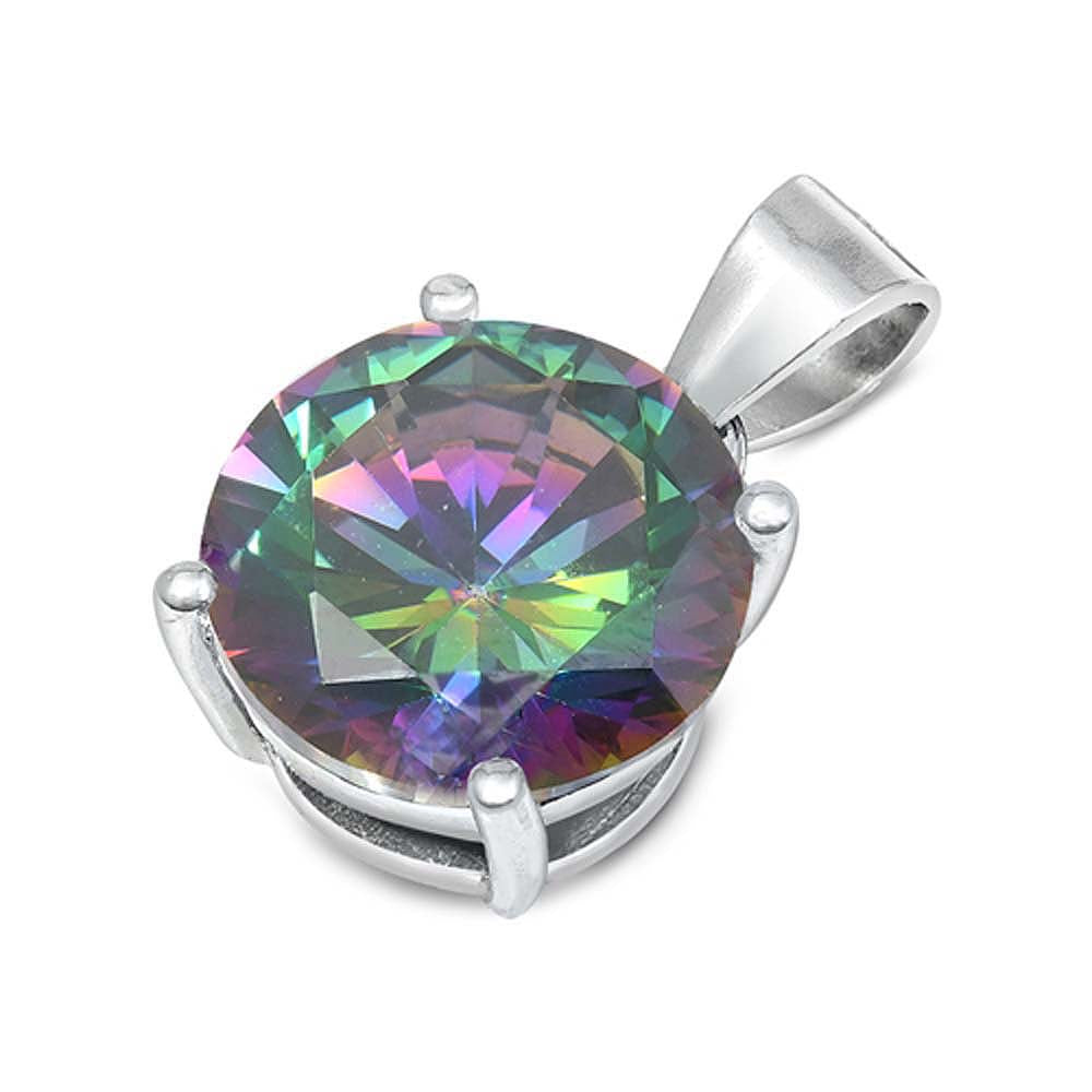 Sterling Silver Elegant Rainbow Topaz Simulated Diamond Solitaire Pendant Set on High Quality Prong Setting And Aprx 2.5 Carat Weight