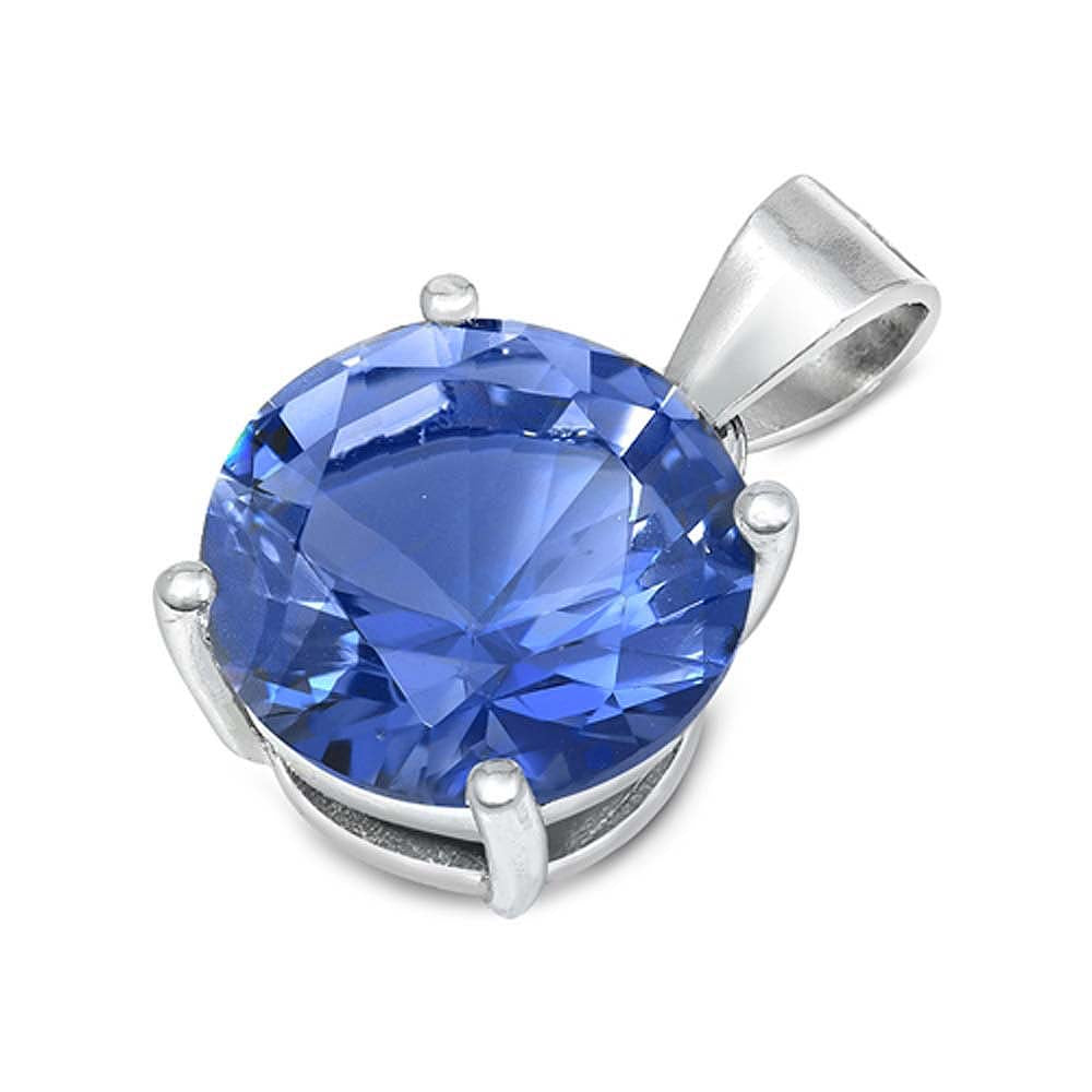 Sterling Silver Tanzanite Round CZ Pendant, Height 8 mm