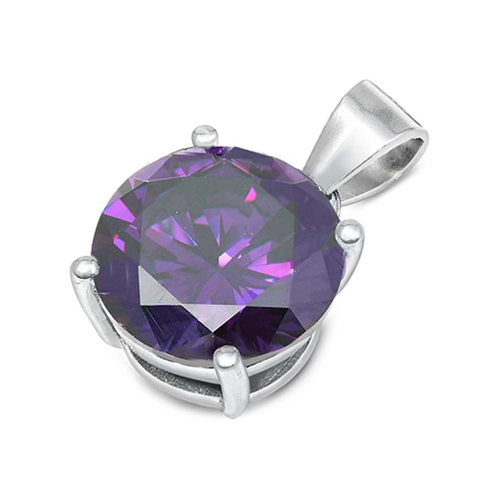 Sterling Silver Elegant Amethyst CZ Solitaire Pendant Set on High Quality Prong Setting And Aprx 4 Carat Weight