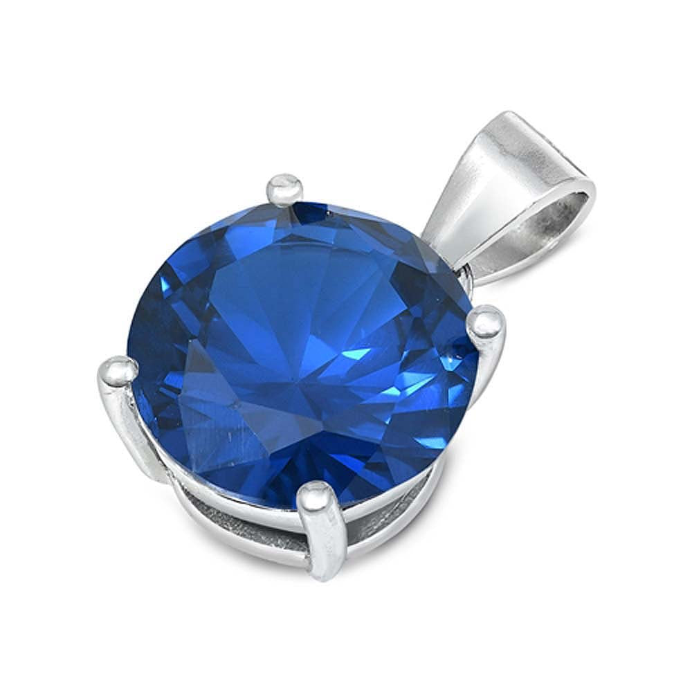 Sterling Silver Elegant Blue Sapphire Simulated Diamond Solitaire Pendant Set on High Quality Prong Setting And Aprx 4 Carat Weight