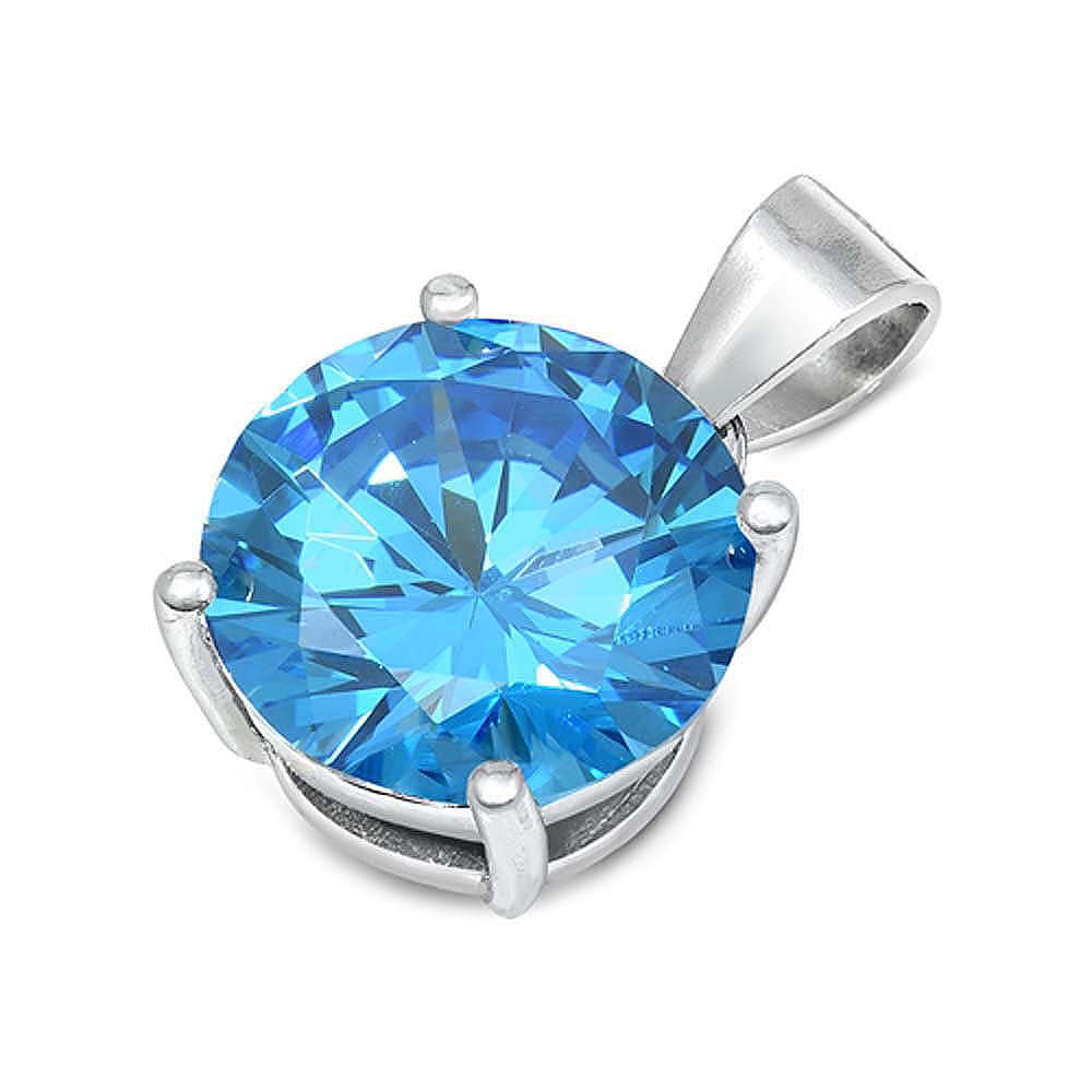 Sterling Silver Elegant Blue Topaz CZ Solitaire Pendant Set on High Quality Prong Setting And Aprx 4 Carat Weight